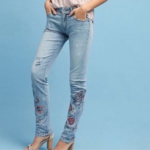 Anthropologie Pilcro Mid-Rise Slim Boyfriend Floral Embroidered Jeans 27